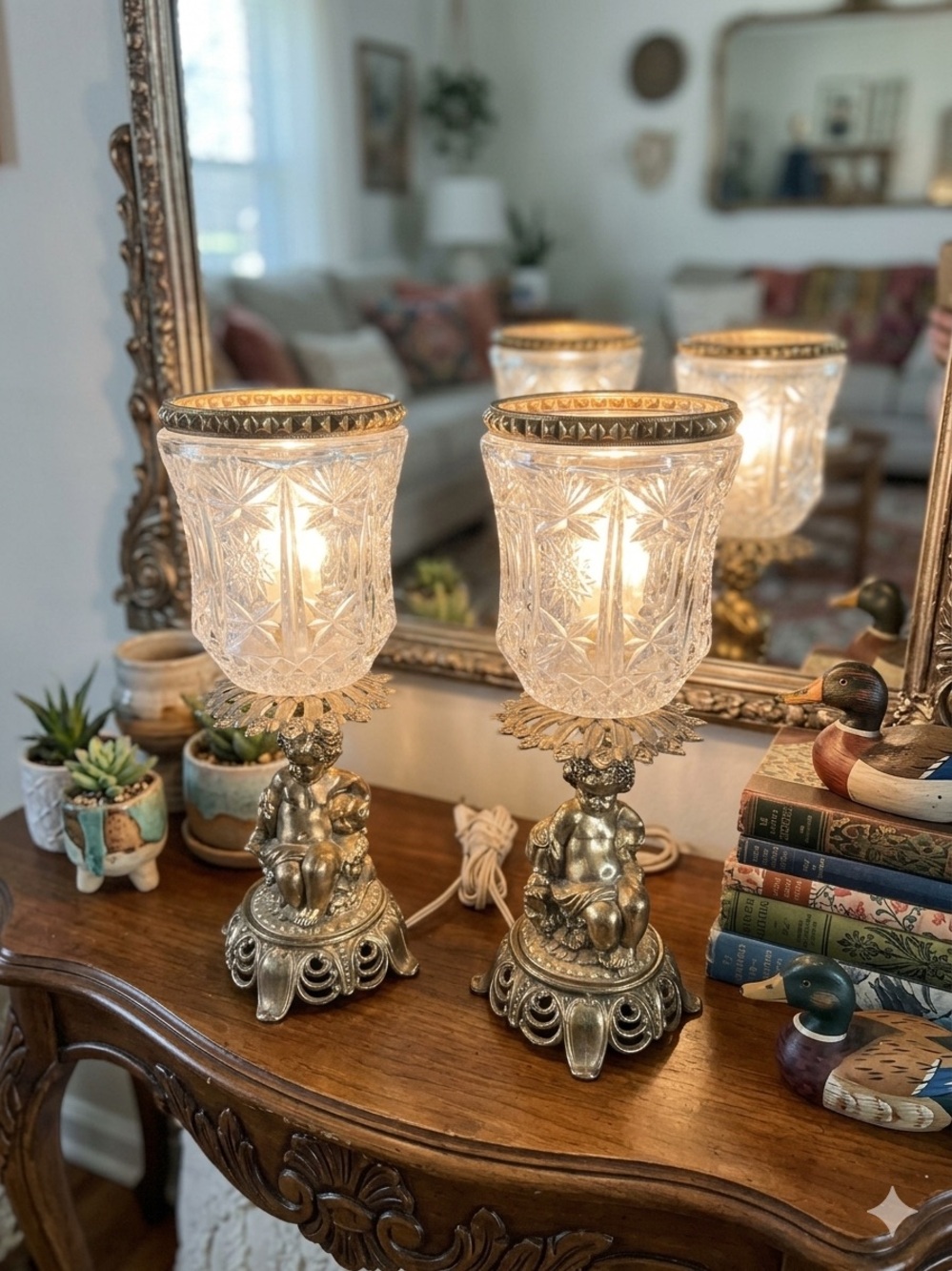 Rare Pair of Vintage L&L WMC Cherub Lamps - Hollywood Regency